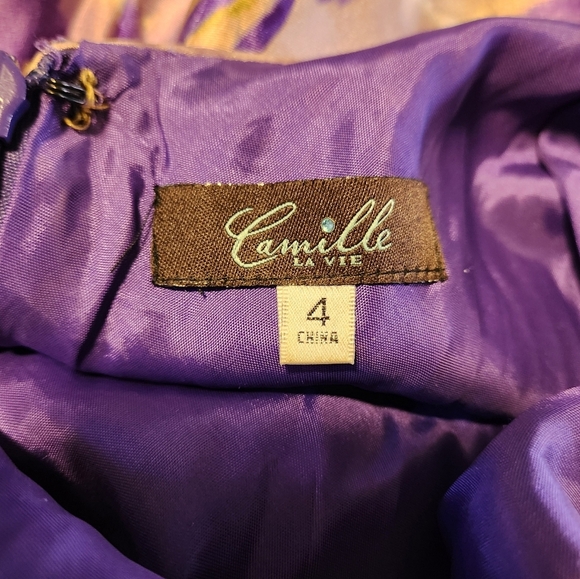 Camille La Vie Purple and Gold Strapless Gown - Picture 9 of 11